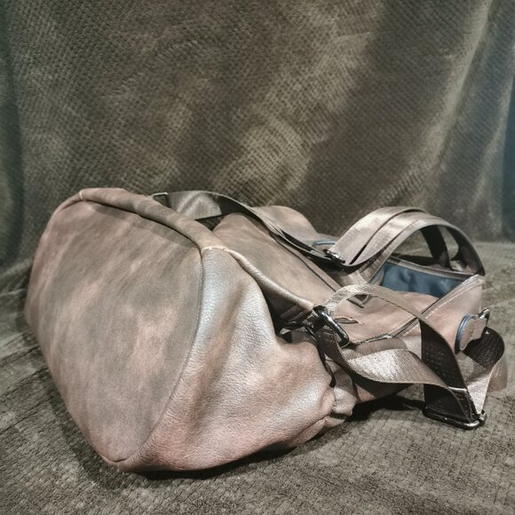 Coffee/Gunmetal Faux Leather Backpack NWOT #227 - Picture 8 of 9